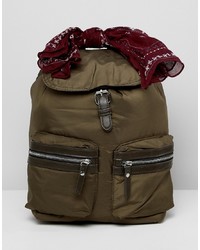 Pull&Bear Nylon Backpack In Khaki
