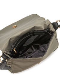 Neiman Marcus Charlie Nylon Messenger Crossbody Bag Military