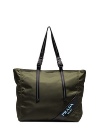 Prada Green Logo Embossed Nylon Tote Bag