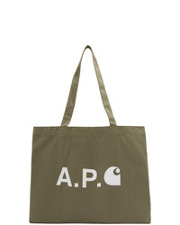 A.P.C. Khaki Carhartt Wip Edition Logo Tote