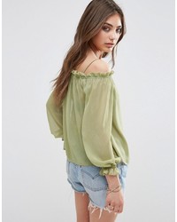 Asos Collection Pretty Sheer Off The Shoulder Top