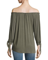 Neiman Marcus Off The Shoulder Peasant Top Olive