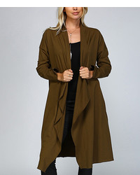 Olive Ruffle Front Open Cardigan