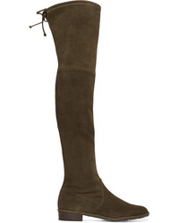 Stuart Weitzman Lowland Stretch Suede Over The Knee Boots Army Green
