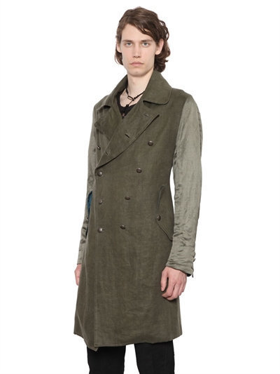 Ann Demeulemeester Double Breasted Waxed Linen Coat, $1,003