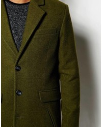 Asos Brand Wool Overcoat In Khaki