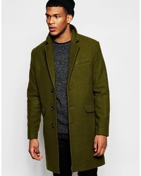 Asos Brand Wool Overcoat In Khaki