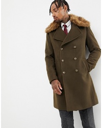 Gianni Feraud Premium Removable Faux Fur Collar Cashmere Blend Military Coat