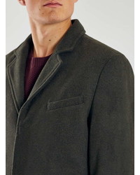 Topman Khaki Wool Blend Overcoat