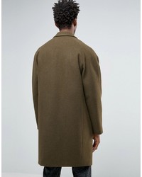 Asos Wool Mix Overcoat With Drop Shoulder In Army Green