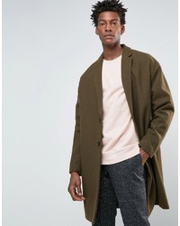 Asos Wool Mix Overcoat With Drop Shoulder In Army Green