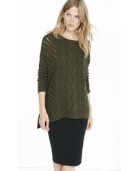 Oversized Open Cable Knit Tunic Sweater