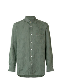 Olive Paisley Linen Long Sleeve Shirt