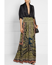 Etro Paisley Print Silk Maxi Skirt Sage Green