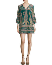 Olive Paisley Silk Shift Dress