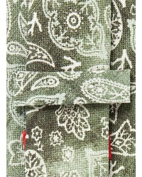 Isaia Paisley Logo Print Linen Silk Tie