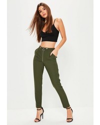 Missguided Khaki Harness Belted Cigarette Pants