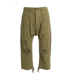 R 13 R13 Distressed Dropped Crotch Cotton Trousers