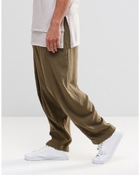 Asos Straight Pleated Pants In Khaki