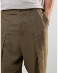 Asos Straight Pleated Pants In Khaki