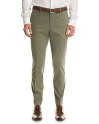 BOSS Stretch Cotton Flat Front Pants Olive