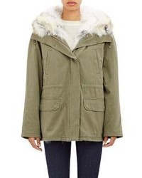 Army By Yves Salomon Fur Lined Short Canvas Parka Colorless