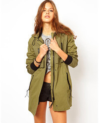 Asos Casual Parka With Leather Look Trims