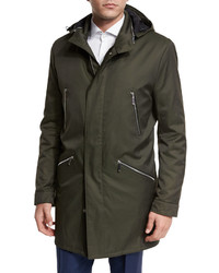 BOSS Denny Twill 34 Length Water Repellant Parka Olive