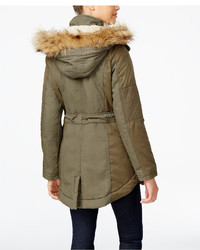 American Rag Faux Fur Hooded Mixed Media Parka Only At Macys