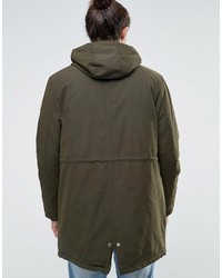 Esprit Fish Tail Parka With Teddy Hood Lining In Khaki