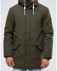 Esprit Fish Tail Parka With Teddy Hood Lining In Khaki
