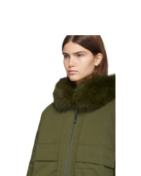 Yves Salomon Army Green Down And Fur Bachette Jacket