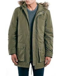 Topman Heavyweight Hooded Fishtail Parka With Faux Fur Trim