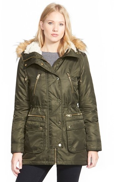 guess parka with faux fur hood