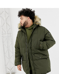 Schott Lincoln 18x Quilted Hooded Parka Jacket With Detachable Faux In Green