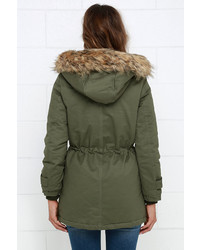 Luck Of The Draw Faux Fur Olive Green Parka Jacket