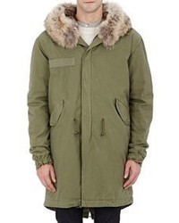 Mr And Mrs Italy Fur Lined Canvas Long Parka Green