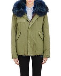 Mr And Mrs Italy Fur Lined Canvas Mini Parka Green