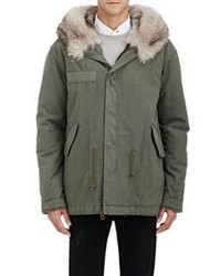 Mr And Mrs Italy Fur Lined Canvas Mini Parka Green