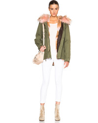 Mr Mrs Italy Mini Army Parka Jacket With Coyote Raccoon Fur
