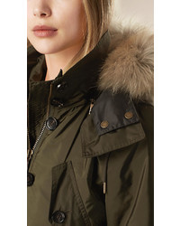 Burberry Parka With Fur Hood And Down Filled Warmer