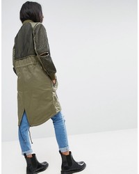 Asos Parka With Mesh Layer And Sleeve Detail