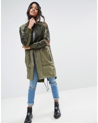 Asos Parka With Mesh Layer And Sleeve Detail