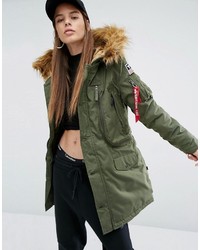 Alpha Industries Polar Parka Coat With Faux Fur Hood And Patches