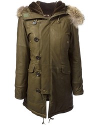 Raw Fur Hooded Parka Coat
