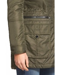 GUESS Satin Flight Parka With Removable Faux Fur Trim Hood Faux Shearling Lining