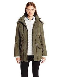 Sebby Collection Mixed Canvas Nylon Parka Fishtail With Detachable Faux Fur Hood