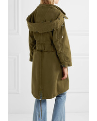 Alexander McQueen Shearling Trimmed Cotton Drill Parka Army Green
