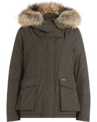 Woolrich Short Military Down Parka Jacket With Fur Trimmed Hood