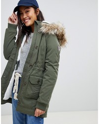 Hollister Teddy Lined Parka Jacket With Faux Fur Hood